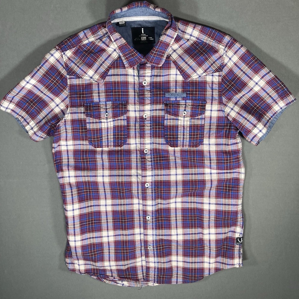 Buffalo David Bitton Shirt Mens Medium Plaid Short Sleeve Button Up‎